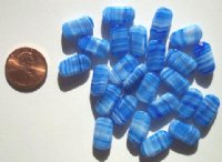 25 15x8mm Blue with White Stripe Twisted Tablet Beads